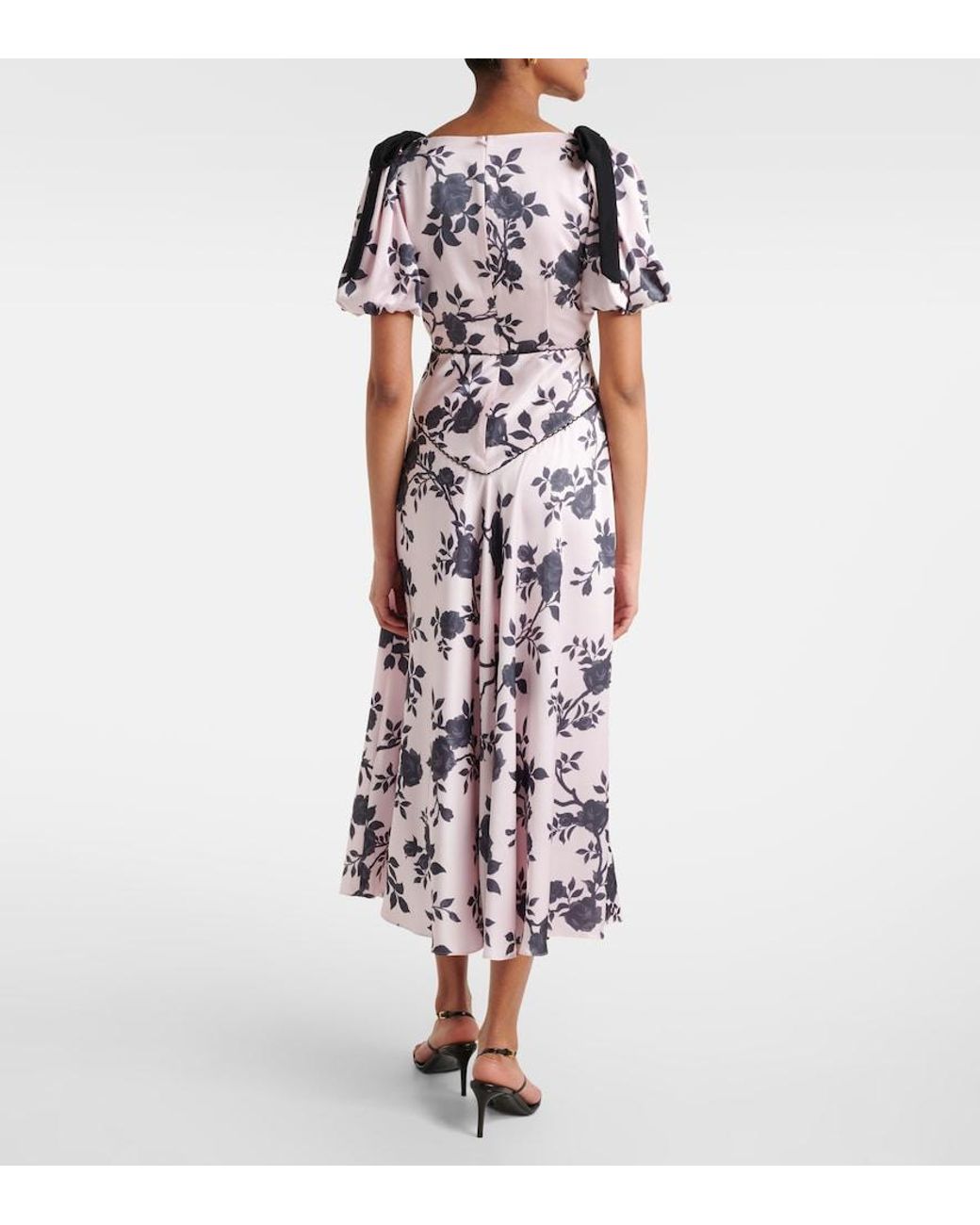 Self-Portrait White Floral Bow-Detail Satin Midi Dress