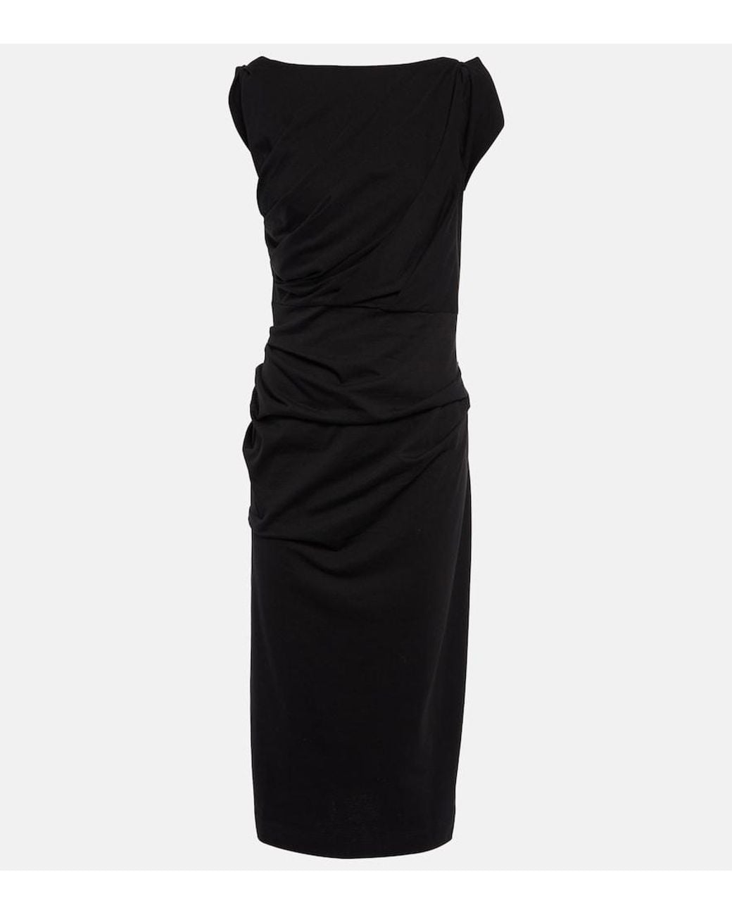 Dries Van Noten Black Draped Slim-fit Cotton-jersey Midi Dress