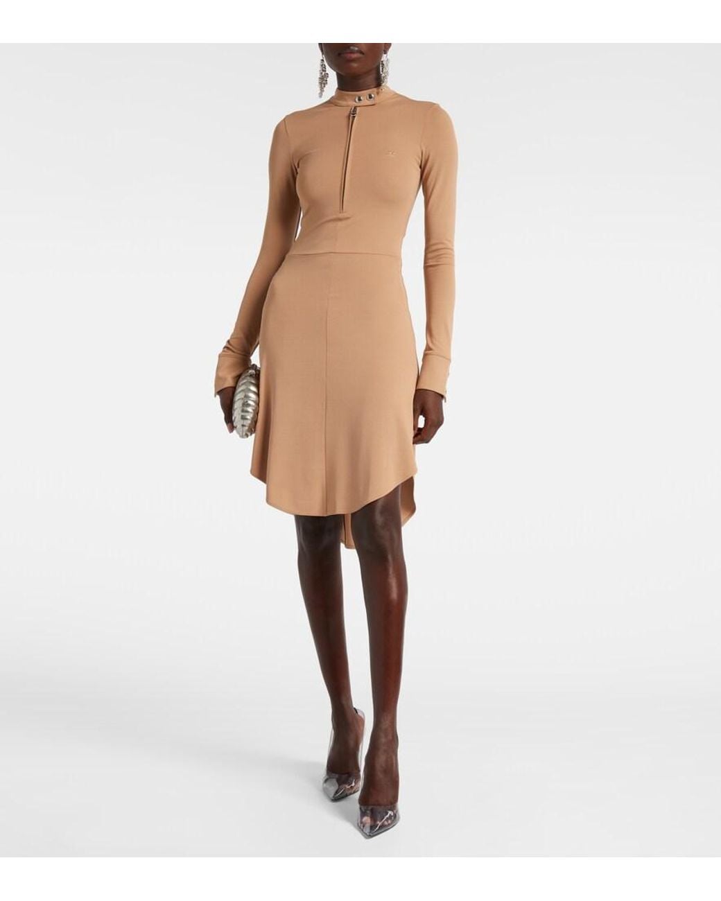 Courreges Natural Biker Crepe Jersey Minidress