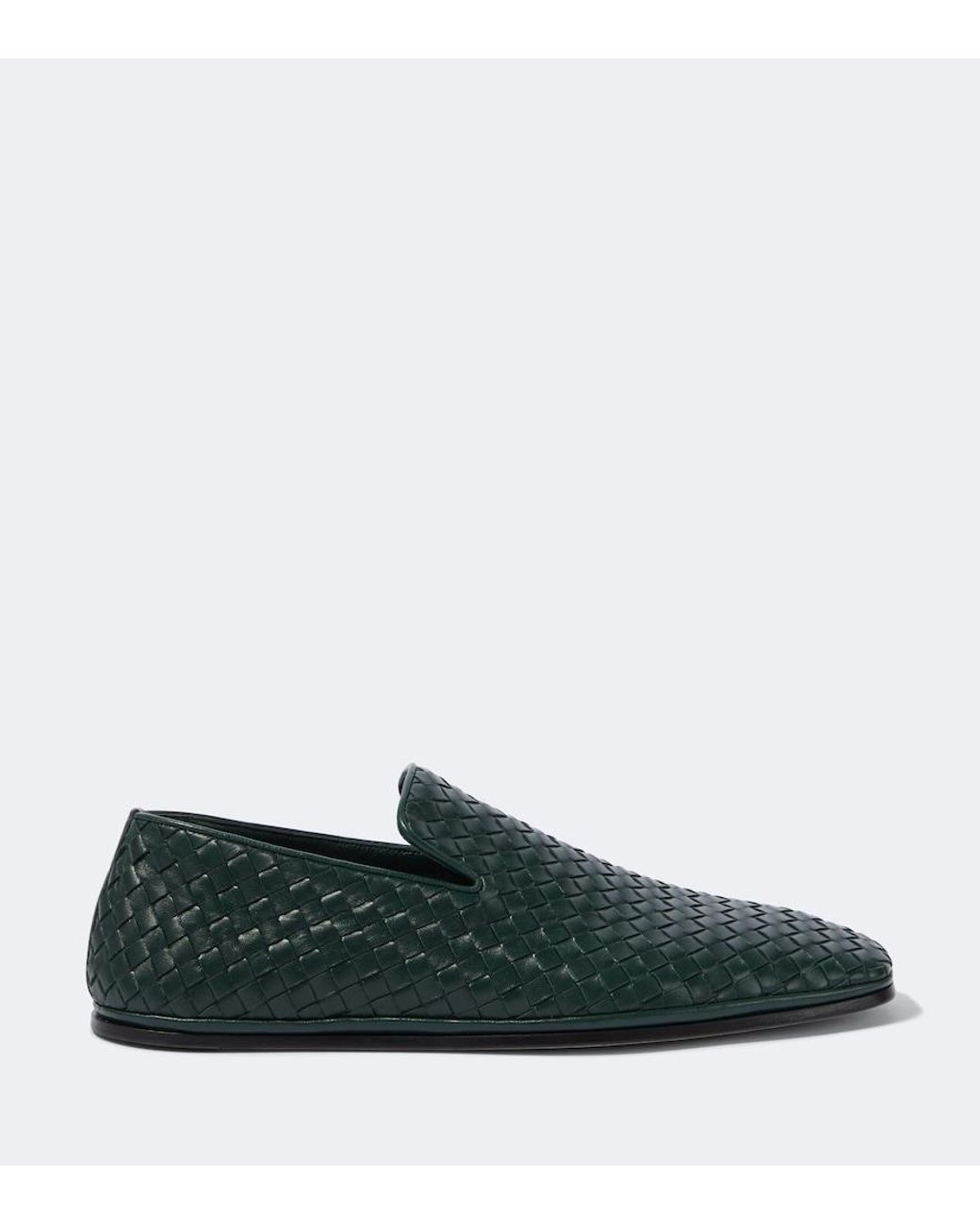 Bottega Veneta Green Palazzo Intrecciato Leather Loafers for men