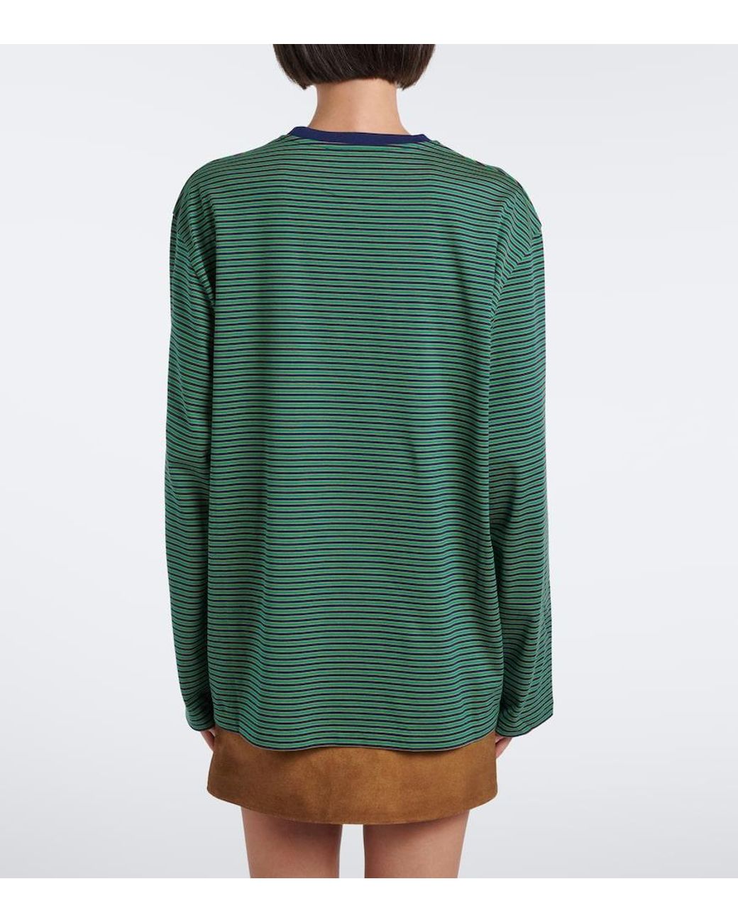 Miu Miu Green Striped Cotton Jersey T-Shirt