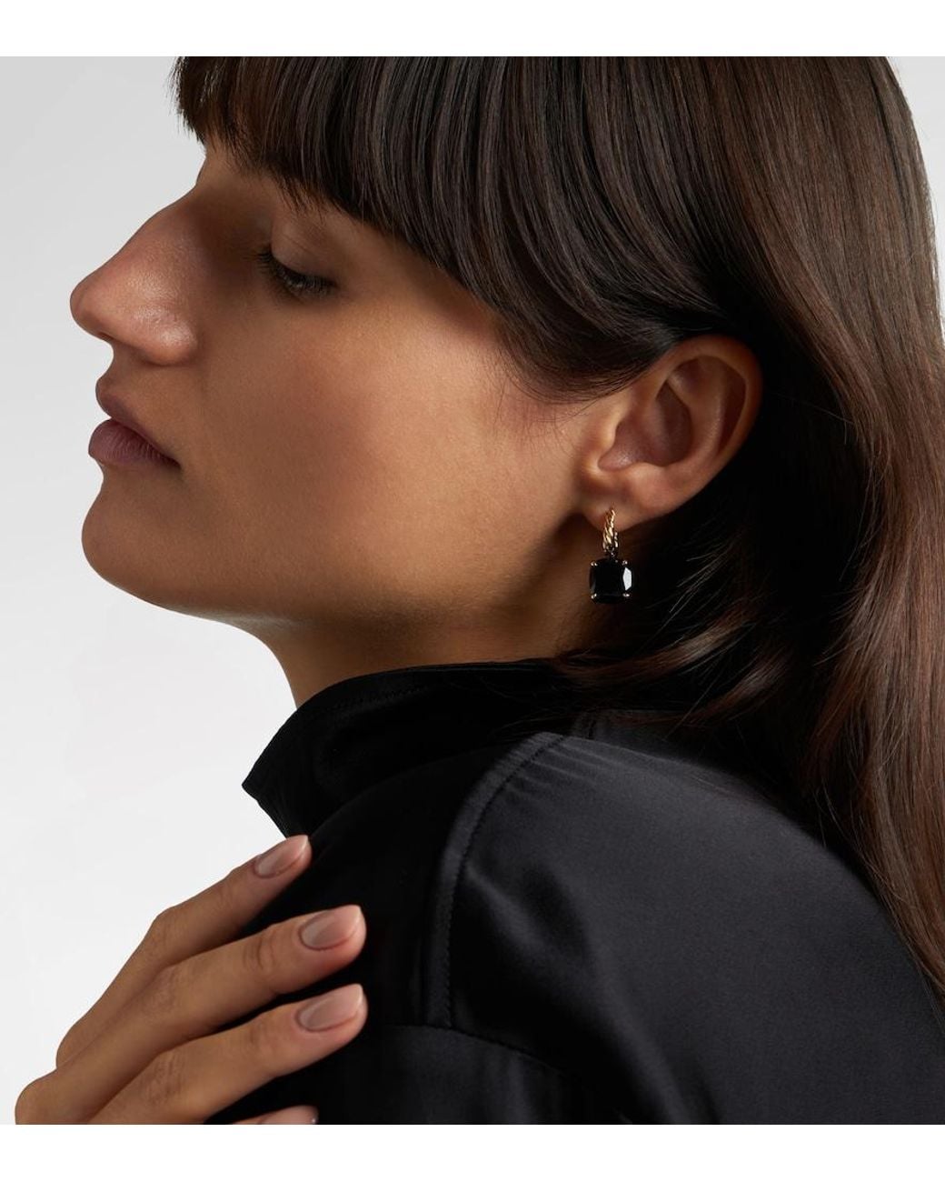 David Yurman White Marbella 18Kt Drop Earrings With Onyx