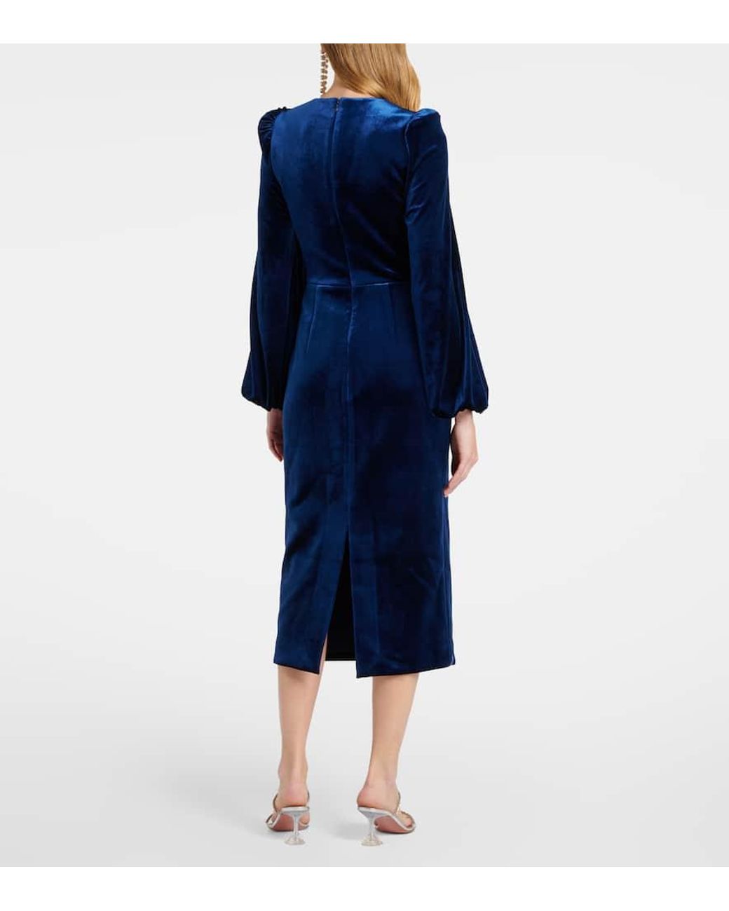 新作【RebeccaVallance】Crystal-embellished velvet midi dress Crystal-embellished velvet midi dress in blue - Rebecca
