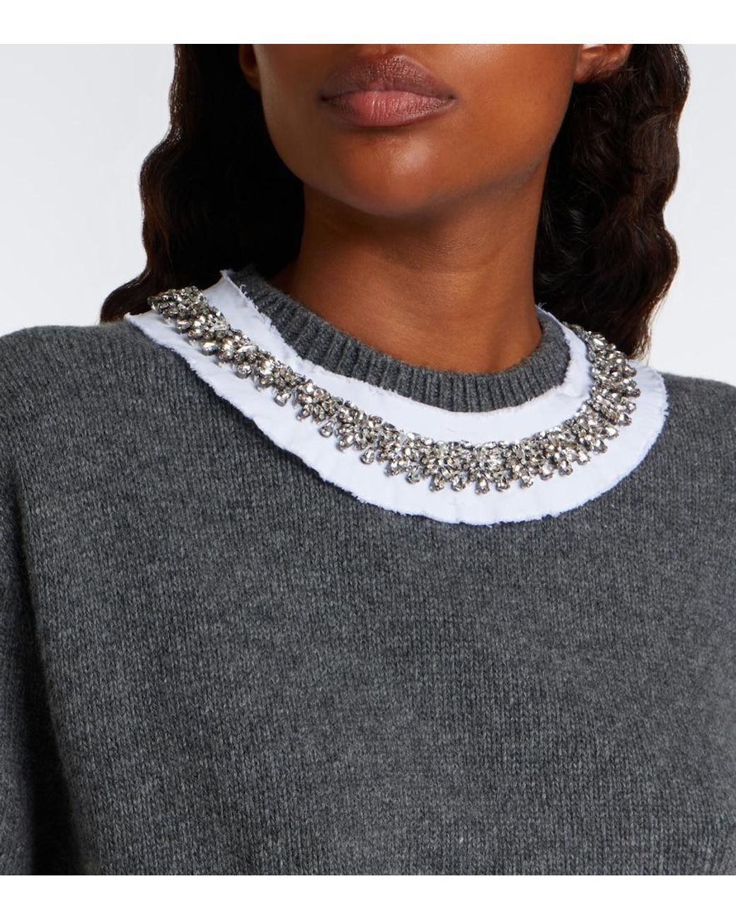 Prada Gray Embellished Wool And Cashmere Sweater