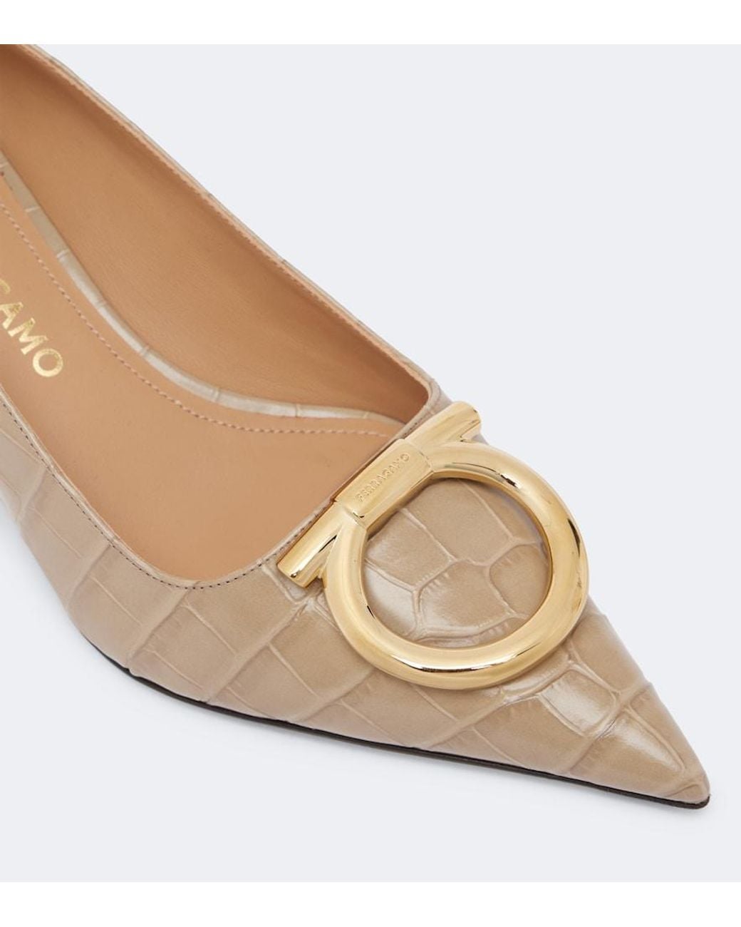 Ferragamo Brown Lara Gancini Croc-Effect Leather Pumps