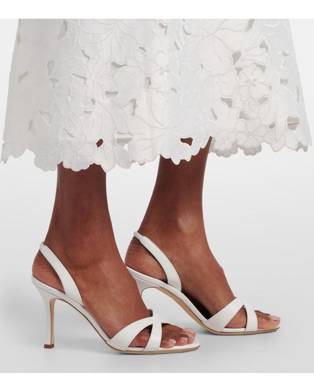 Manolo Blahnik White Callasi Leather Slingback Sandals