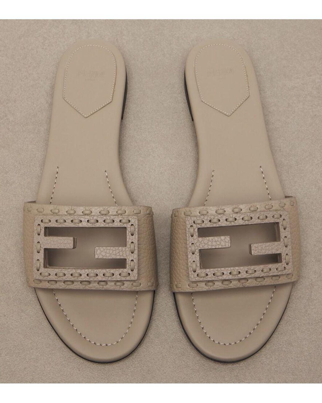 Fendi Brown Tube Ff Leather Slides