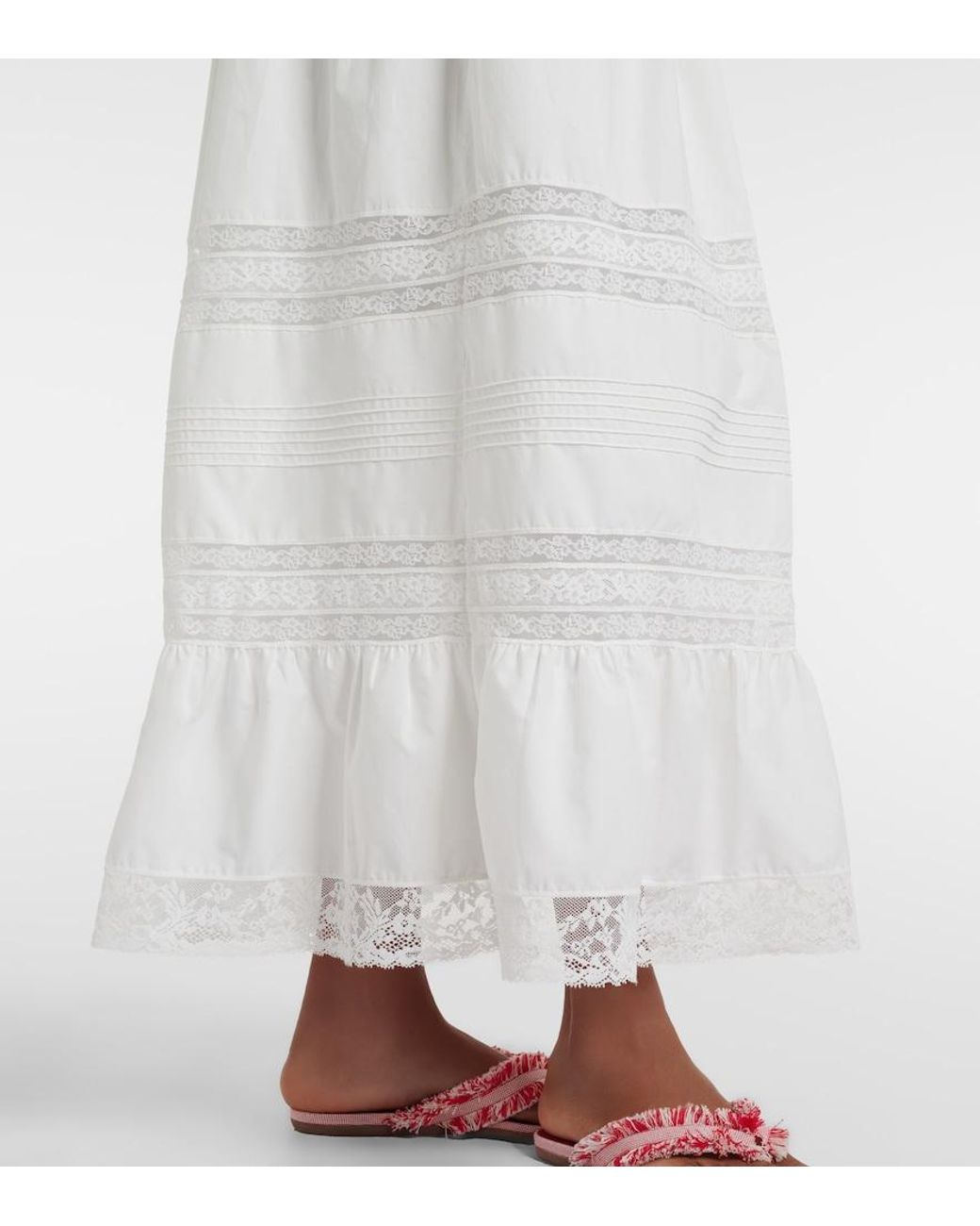 Faithfull The Brand White Elbie Lace-Trimmed Cotton Maxi Dress