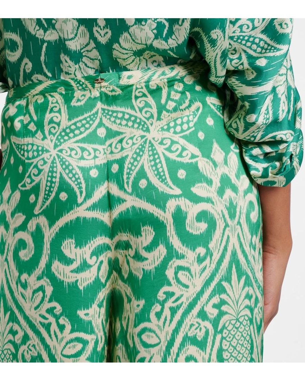 Poupette Green Clea Printed Wide-Leg Pants