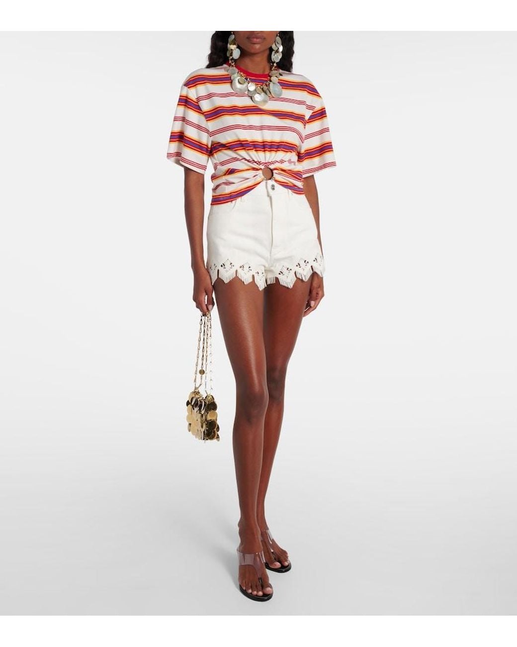 Shorts De Algodon Con Macrame Rabanne de color White