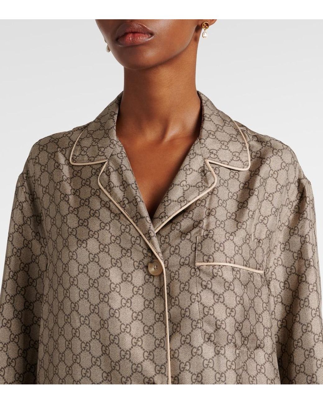 Gucci Brown Silk-Satin Jacquard Shirt