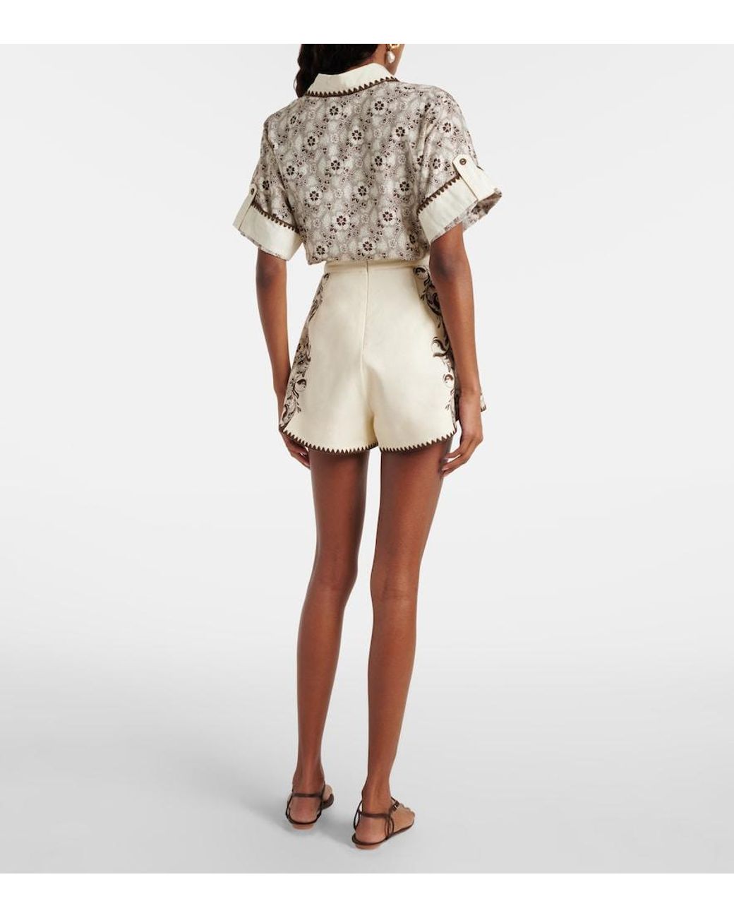 ALÉMAIS Natural Printed Linen And Cotton Shorts
