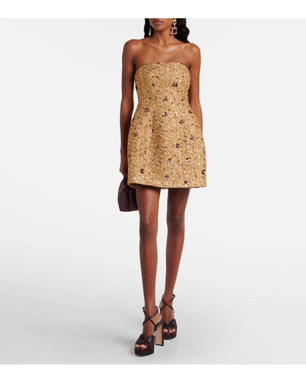 Jonathan Simkhai Brown Kit Sequined Tweed Bustier Dress