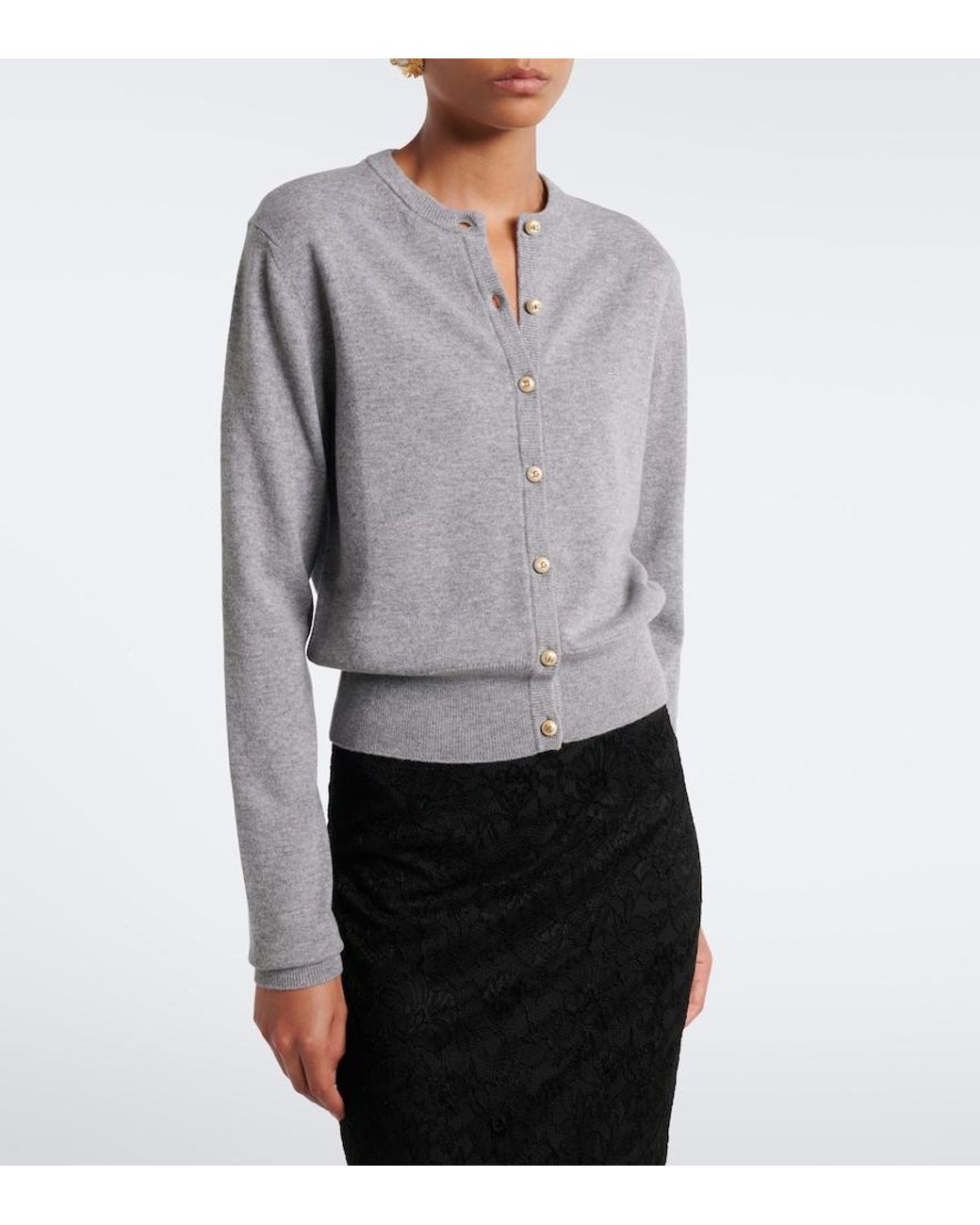 Dolce & Gabbana Gray Embellished Cashmere Cardigan
