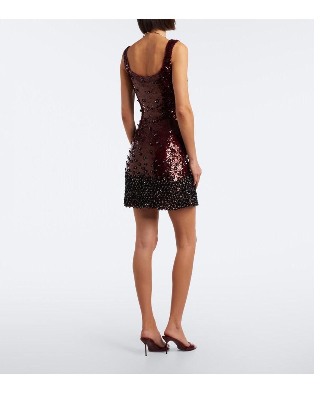 La Fuori Red Embellished Floral Minidress