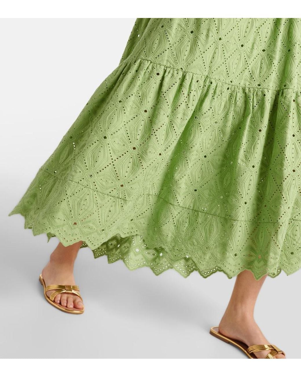Dorothee Schumacher Green Embroidered Cotton-Blend Maxi Dress