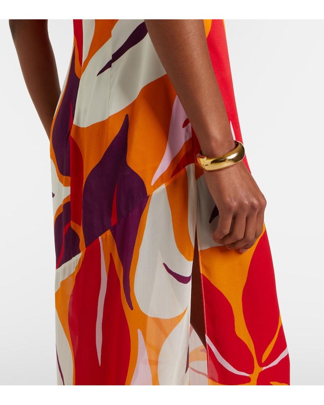 Cala De La Cruz Red Accasia Floral Halterneck Maxi Dress