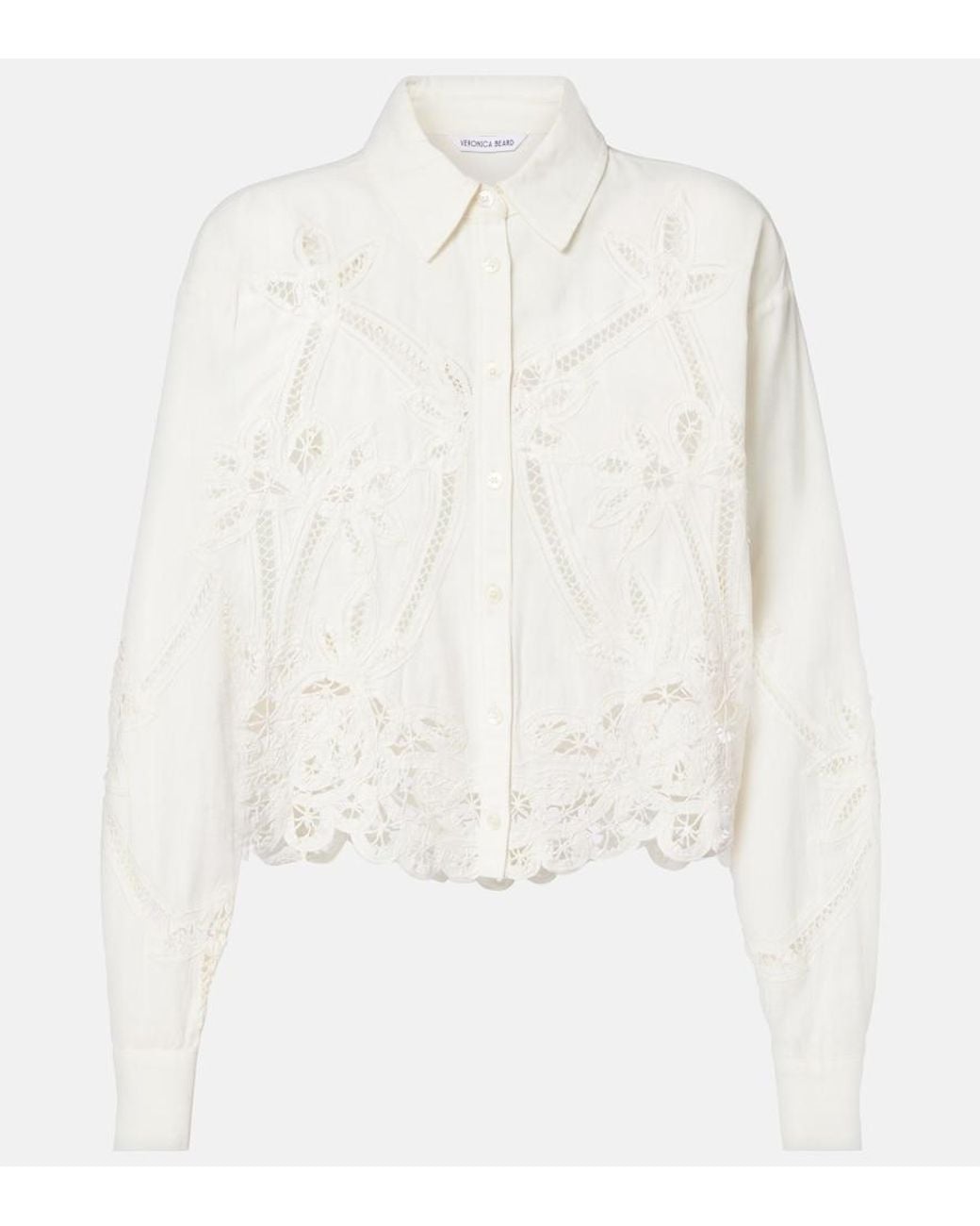 Veronica Beard White Aderes Cotton And Linen Shirt