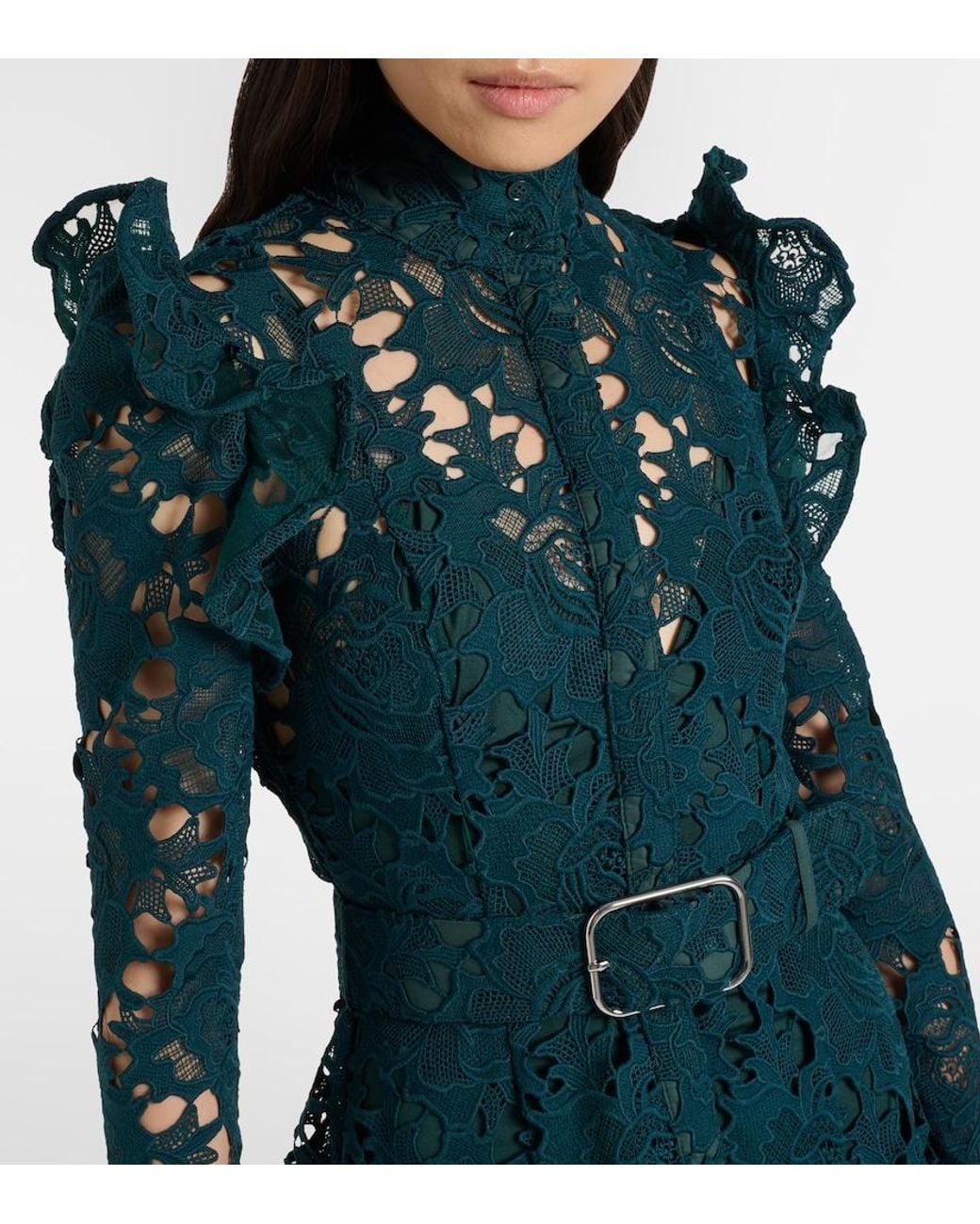 LEO LIN Green Aliyah Belted Lace Midi Dress