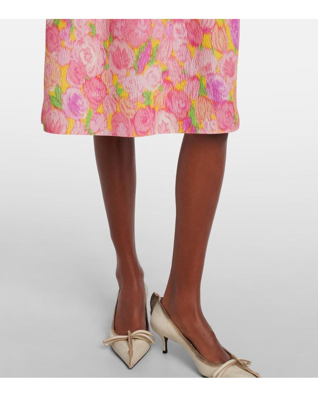 Prada Pink Floral Silk-Blend Cloque Midi Dress