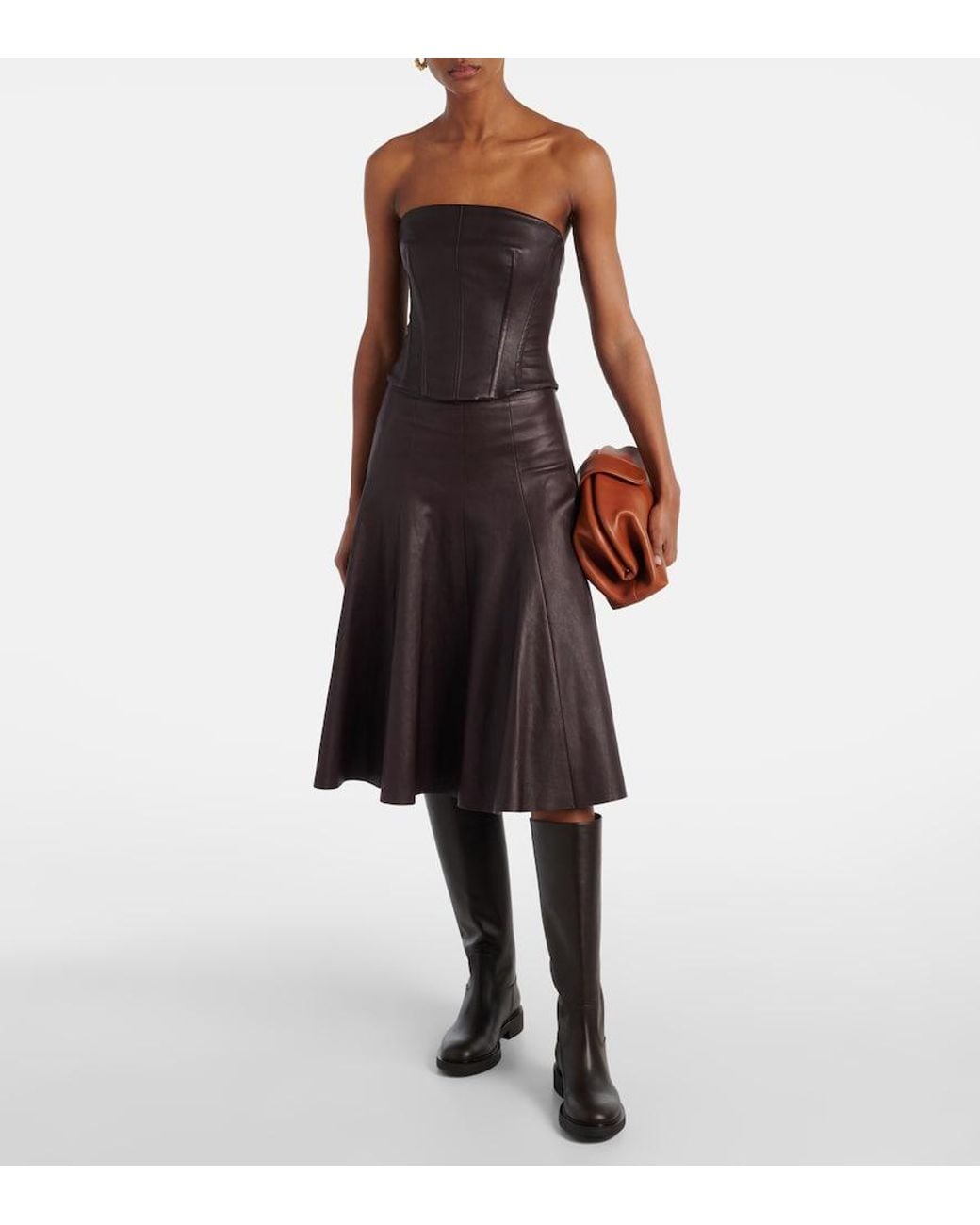 Stouls Brown Rosalia Strapless Leather Top