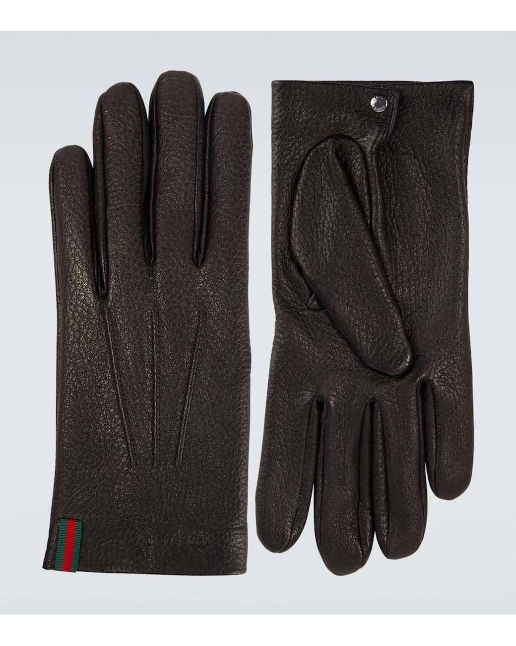 Gucci Black Web Stripe Leather Gloves for men