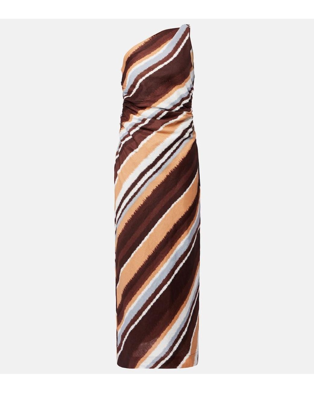 Faithfull The Brand Orange Marga Striped One-Shoulder Linen Maxi Dress