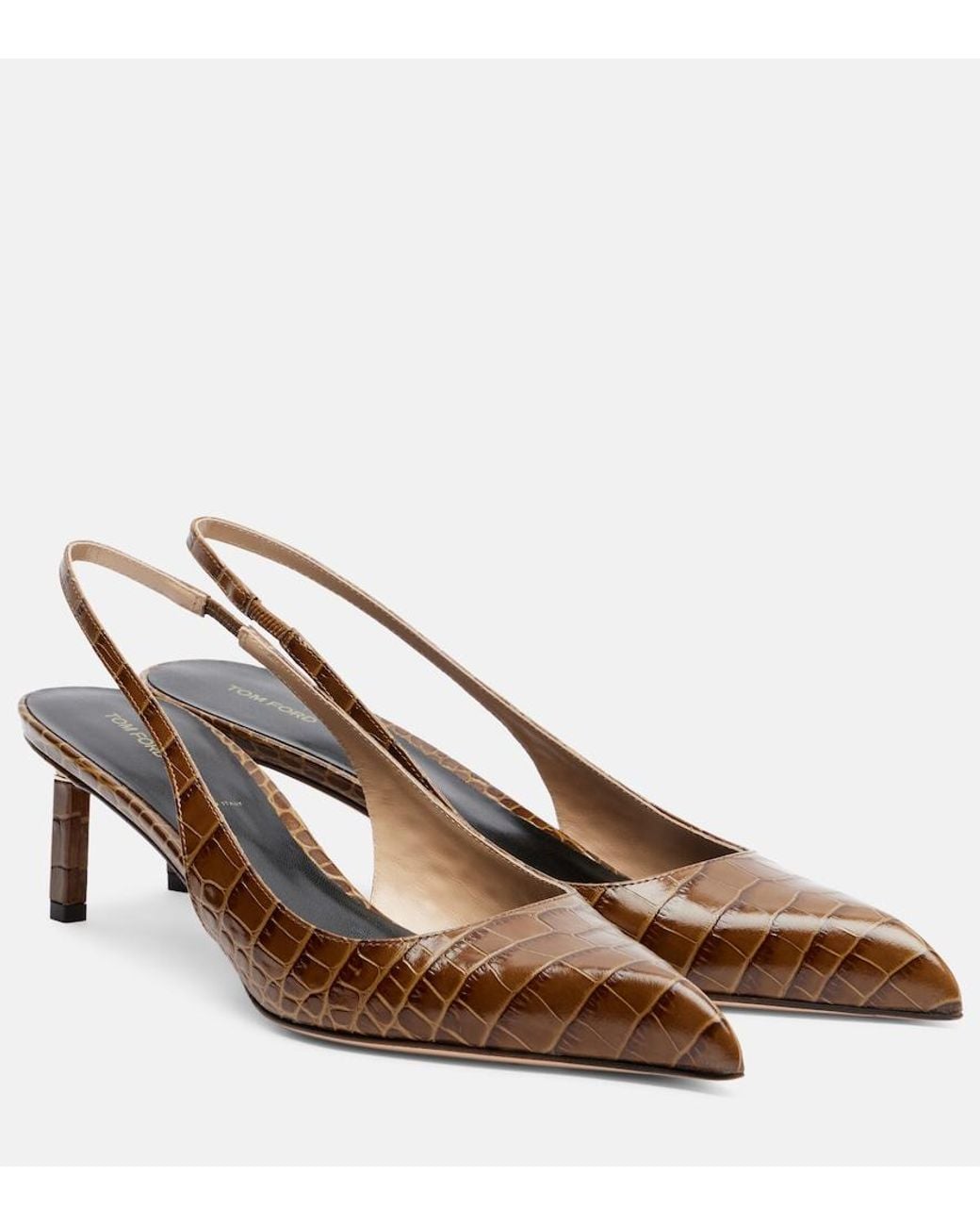 Tom Ford Brown Croc-Effect Slingback Pumps