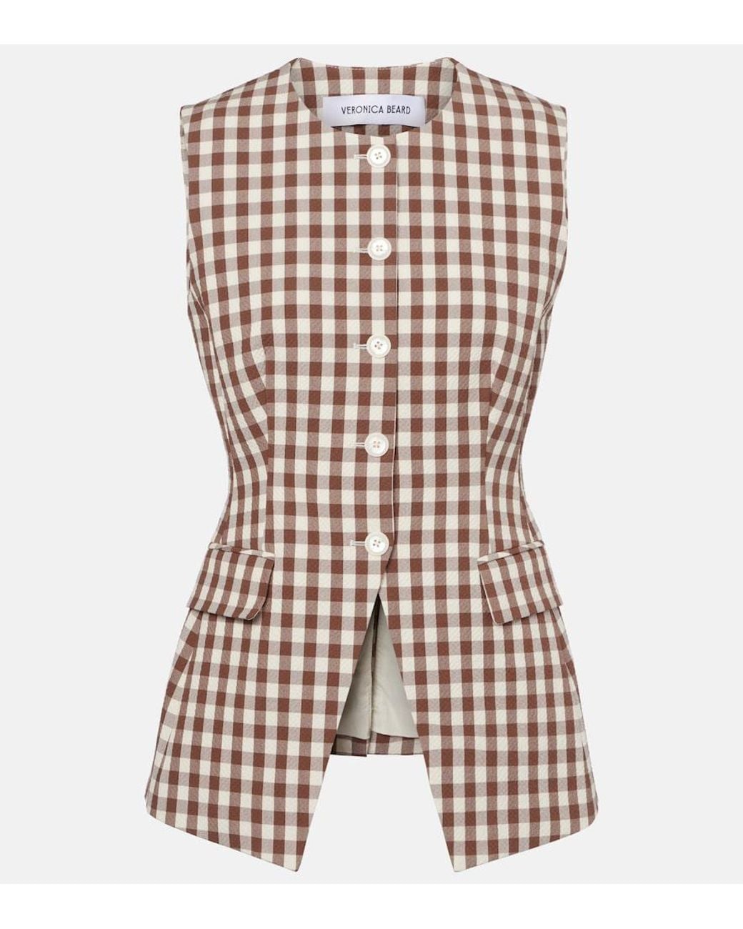 Veronica Beard Natural Lois Gingham Seersucker Top