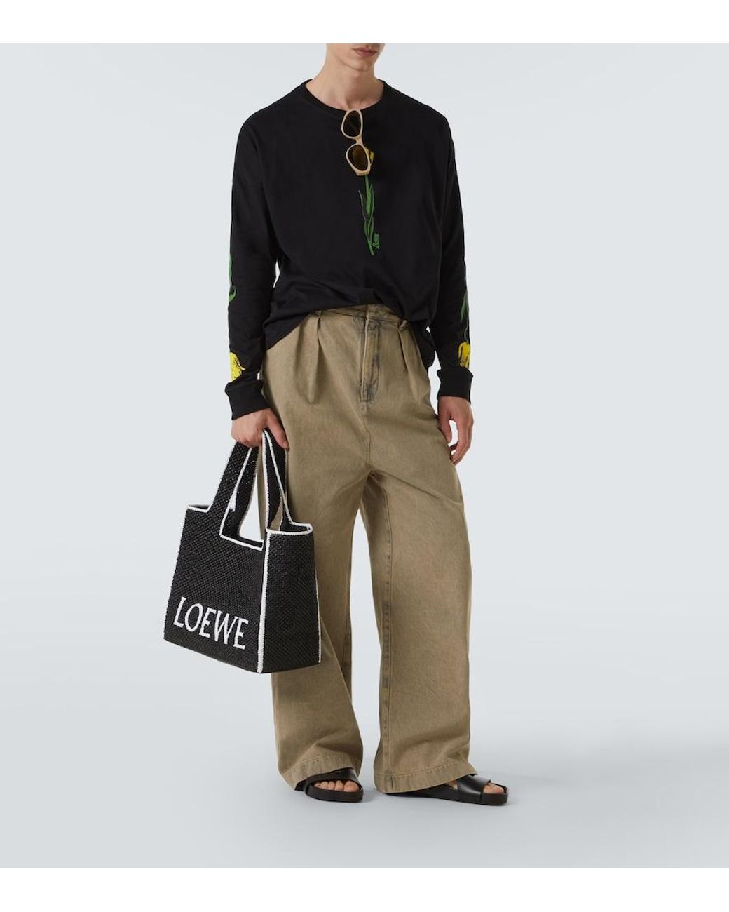 Loewe Black Logo Large Raffia Shopper for men