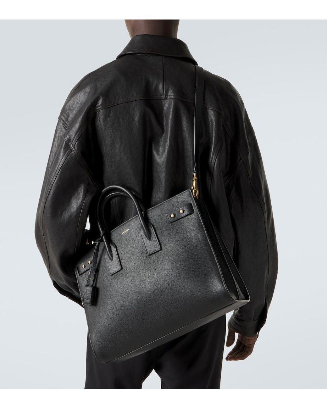Saint Laurent Black Sac De Jour Thin Large Leather Tote Bag for men