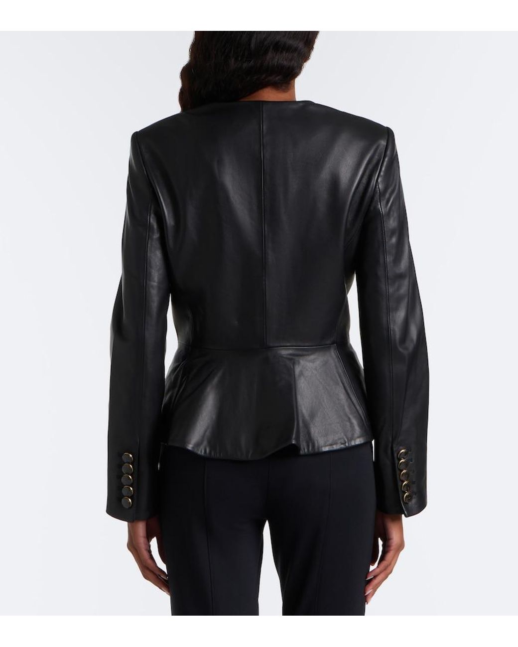 Veronica Beard Black Quinn Peplum Leather Jacket