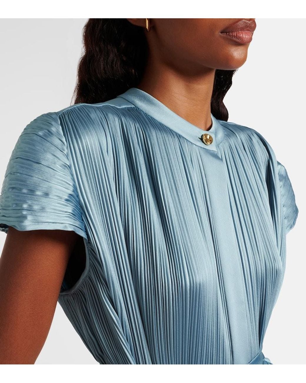 Joseph Blue Phare Plisse Satin Midi Dress