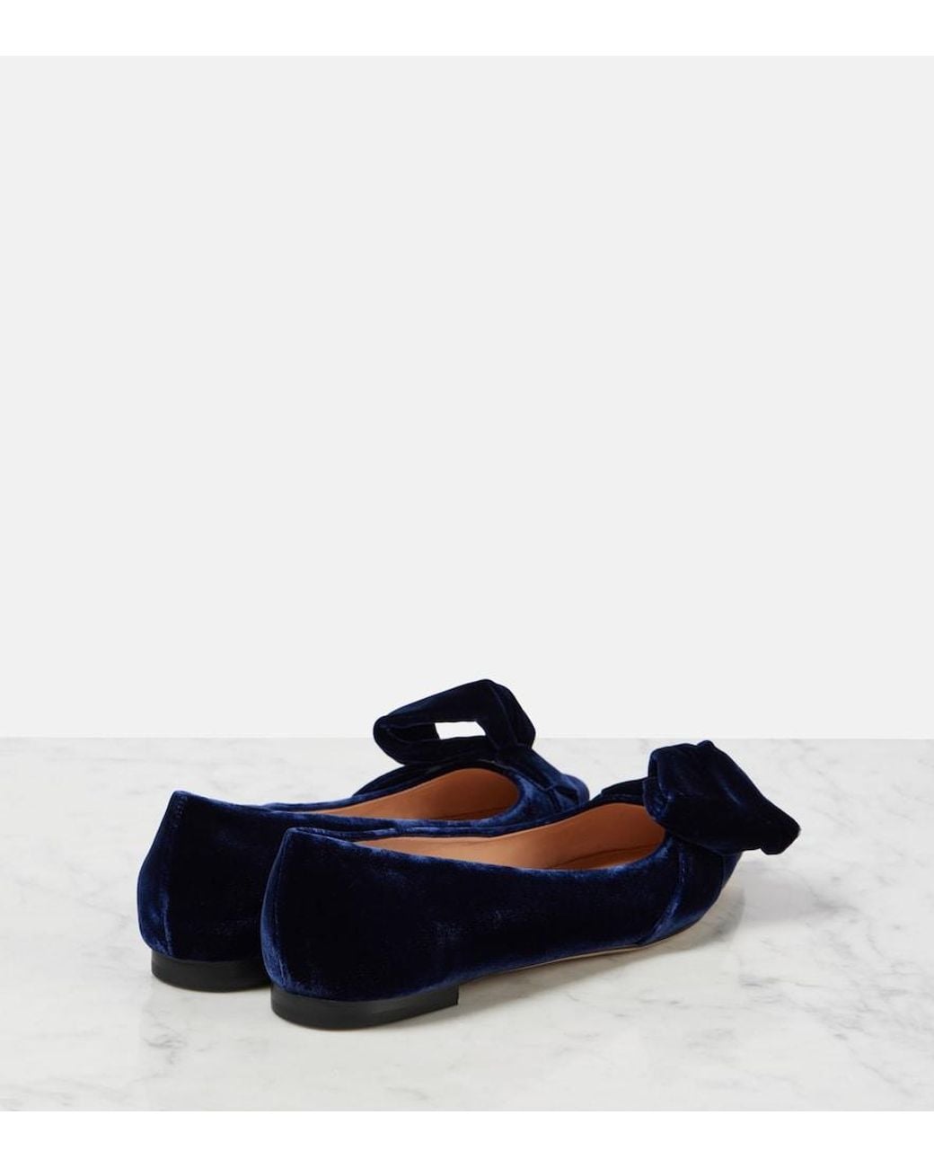 Gianvito Rossi Blue Bow-Detail Velvet Ballet Flats