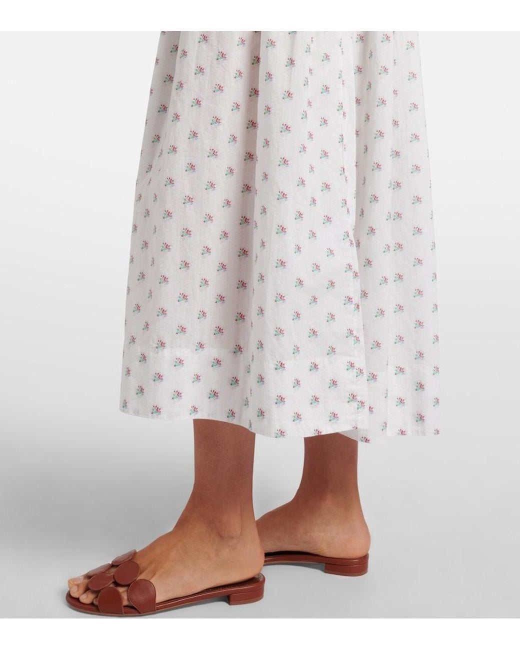 Doen White Sorina Floral Cotton Midi Dress