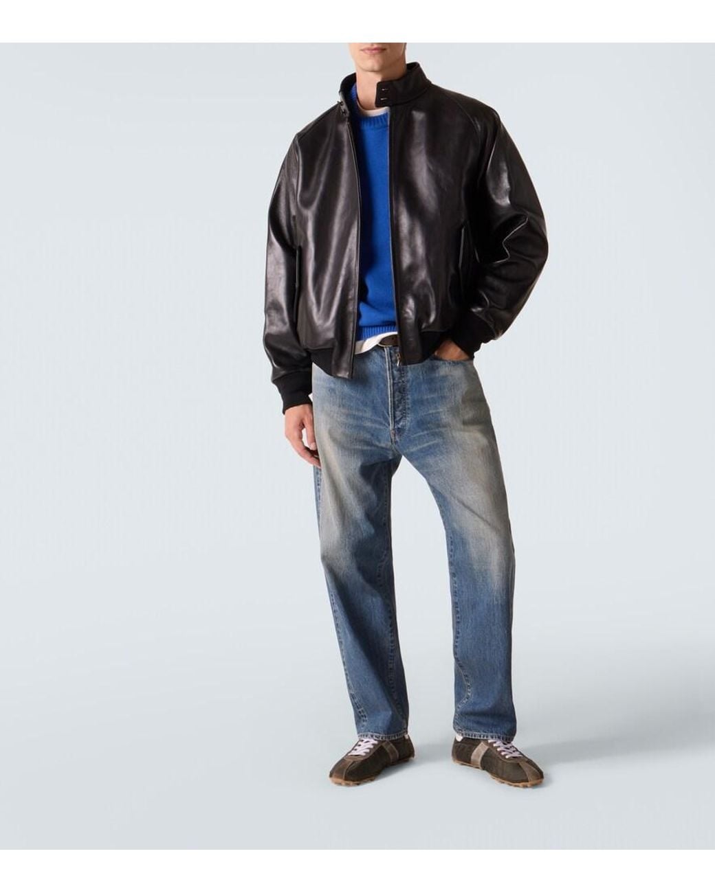 A.PRESSE Black Leather Bomber Jacket for men