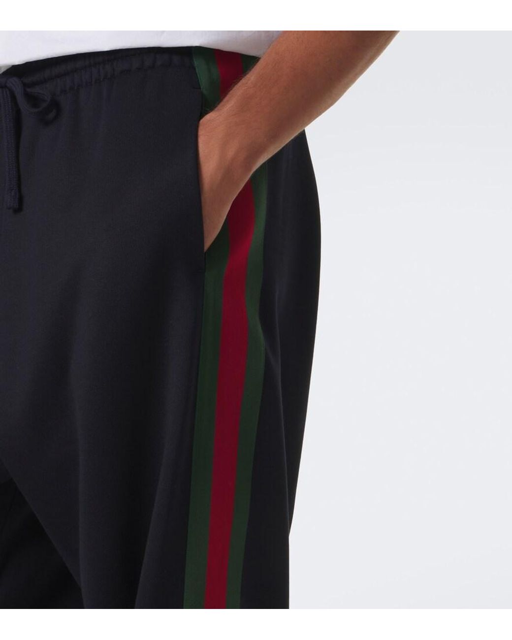 Gucci Blue Web Stripe Silk And Cotton Wide-Leg Pants for men