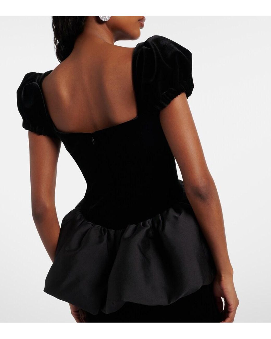 Self-Portrait Black Peplum Velvet And Taffeta Midi Dress