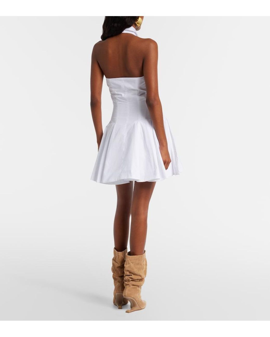 Balmain White Pleated Cotton Poplin Minidress