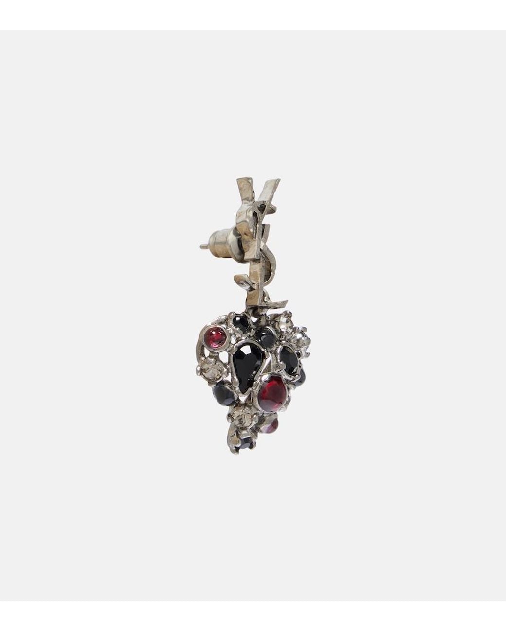 Saint Laurent White Cassandre Embellished Drop Earrings