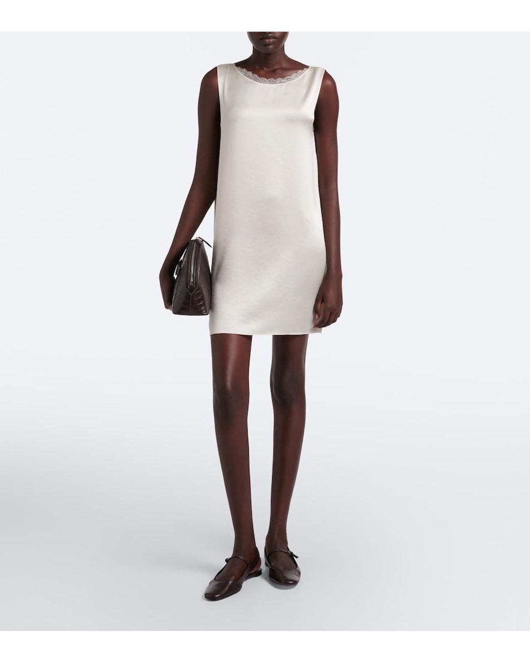Leset Natural Barb Lace-Trimmed Satin Minidress