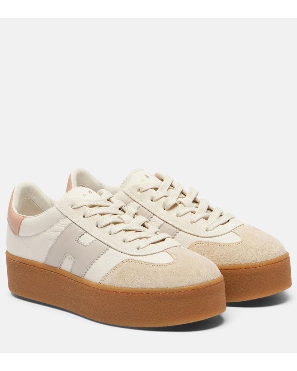 Hogan White H698 Suede-Trimmed Leather Sneakers