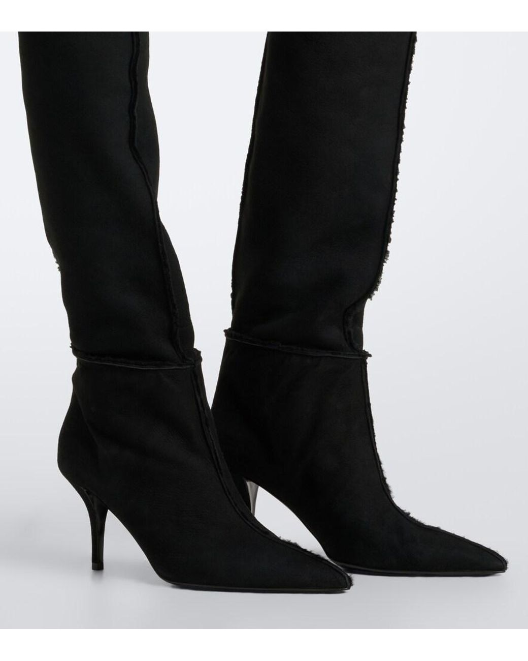 Magda Butrym Black Shearling-Lined Suede Knee-High Boots