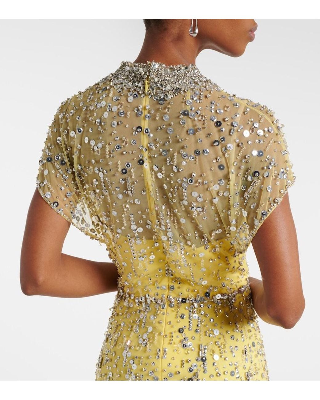Jenny Packham Yellow Crystal Drop Beaded Gown