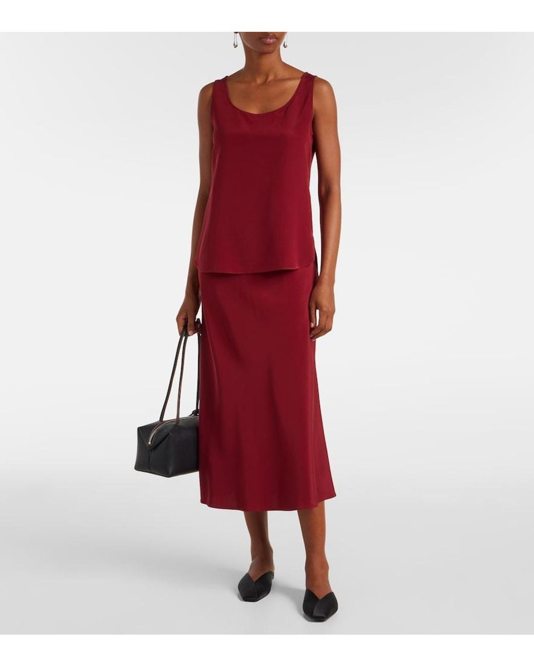 Max Mara Red Borbona Silk-Blend Midi Skirt
