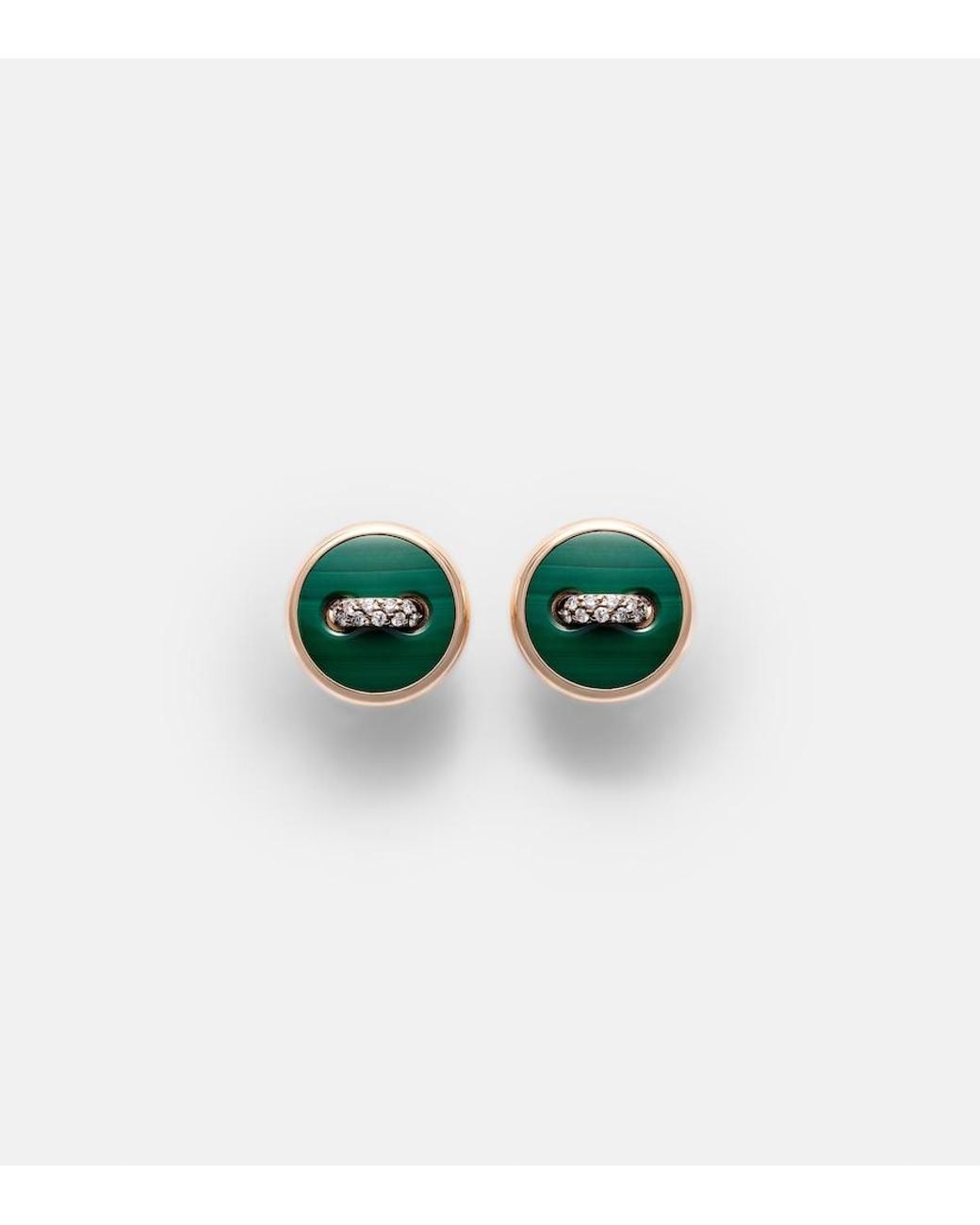 Pomellato Green Pom Pom Dot 18Kt Rose Earrings With Malachite And Diamonds