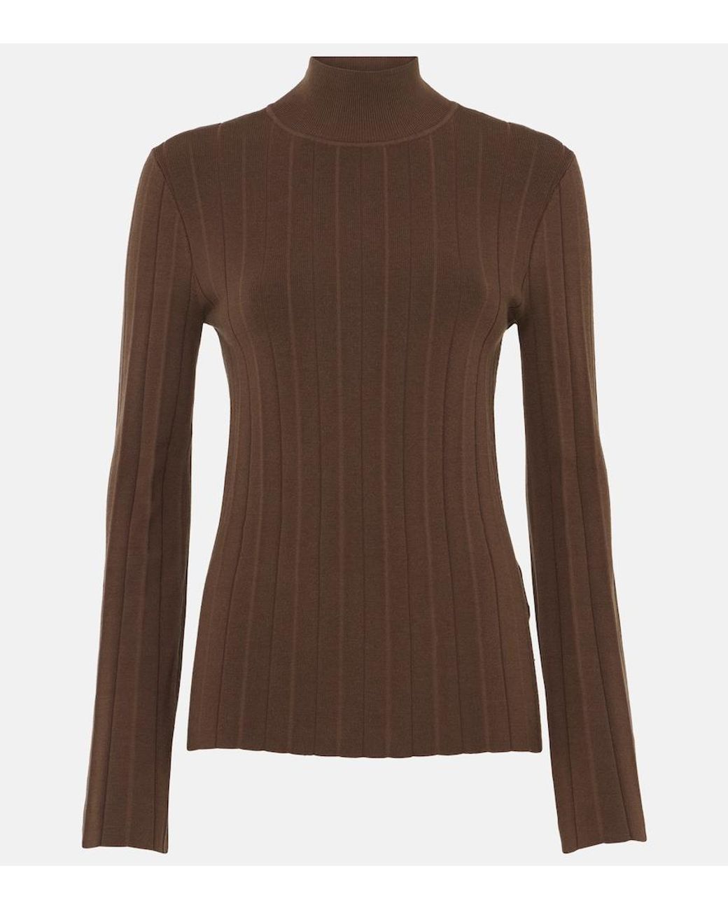 Joseph Brown Silk-Blend Plisse Turtleneck Sweater