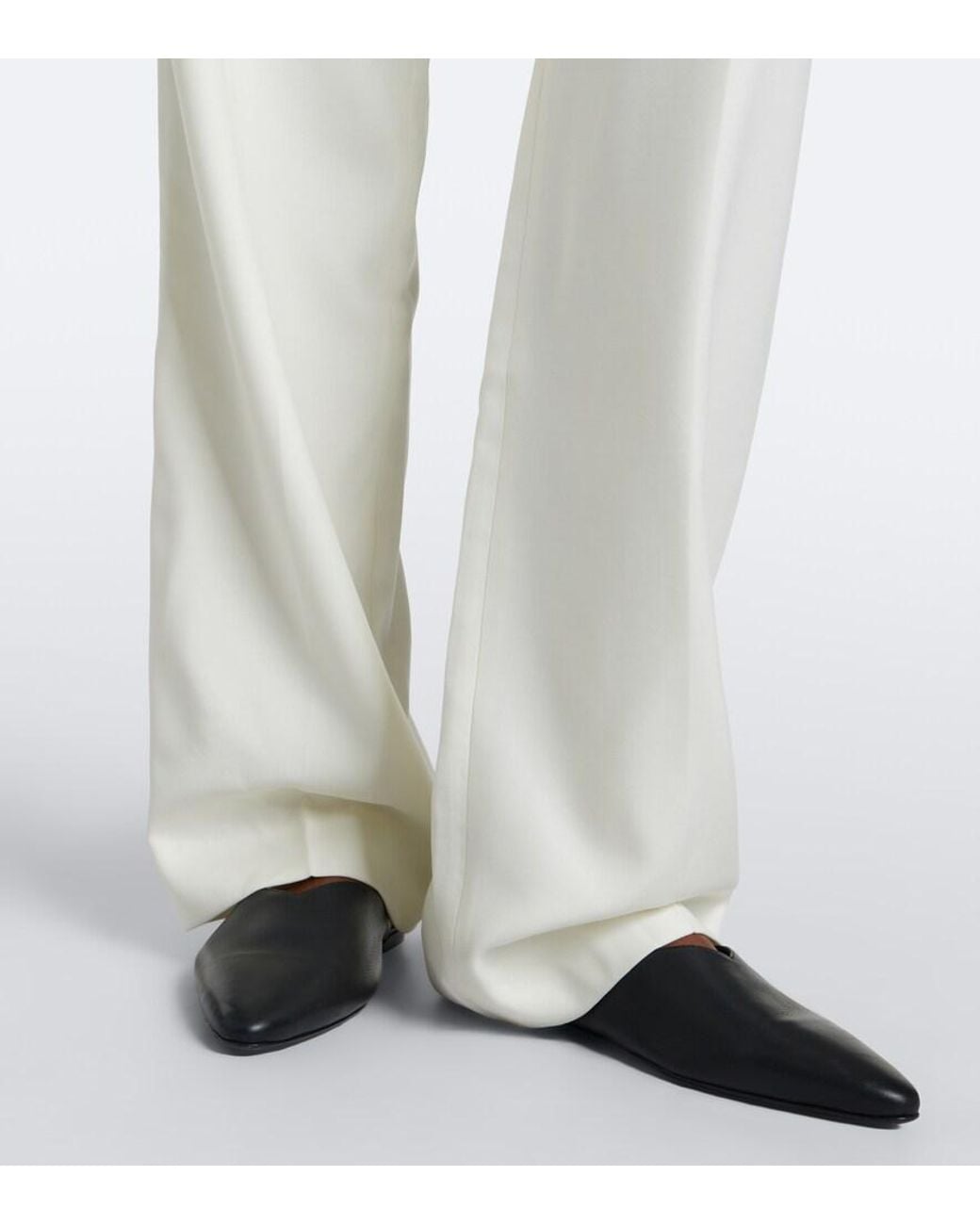 TOVE White Albertine Ruched Virgin Wool Wide-Leg Pants