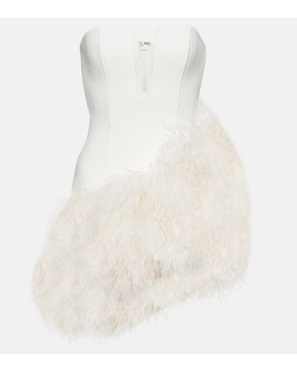 David Koma White Bridal Feather-Trimmed Cady Minidress