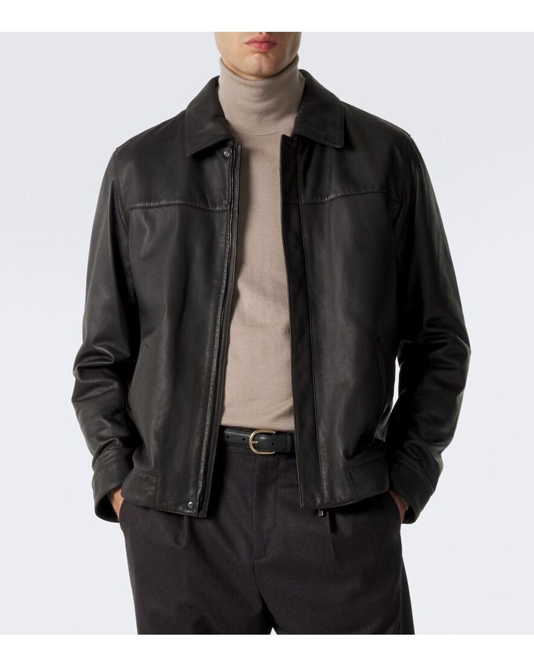 Thom Sweeney Black Leather Jacket for men